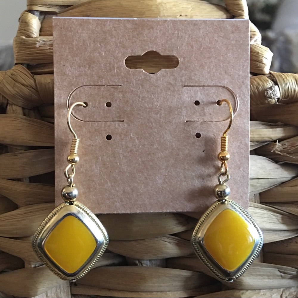 Mustard yellow gold tone diamond disc earrings
